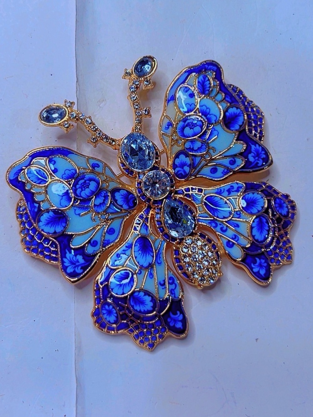 Large Blue Enamel Butterfly Brooch - Elegant Women's Jewelry
